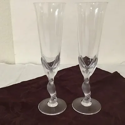Set Of 2 Faberge Crystal KISSING DOVES Champagne Flutes Glasses • $52