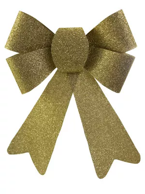 Gold Glitter PVC Christmas Tree Bow Decoration - 24cm • $2.95