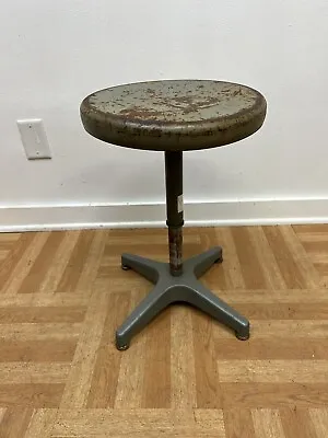 Vintage SHOP STOOL Metal Steel Chair Mid Century Garage Bar Swivel Spinning Seat • $49.99