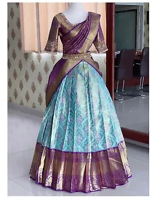 $61.74 • Buy Half Saree Lehenga Kanjiveram Silk Zari Lengha Blouse Designer Sari Blouse India