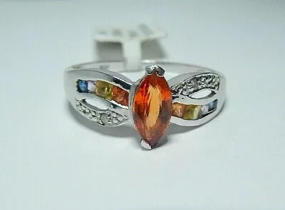 $149 • Buy VINTAGE* 10K WHITE GOLD .50CT MADEIRA CITRINE & GEMSTONE WOMENS RING BAND Sz 7.5