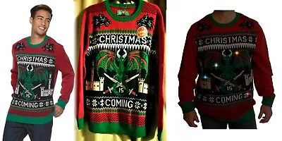 $70 GAME OF THRONES Winter Christmas Is Coming Sweater Light Up Dragon M-XL NEW • $28.97