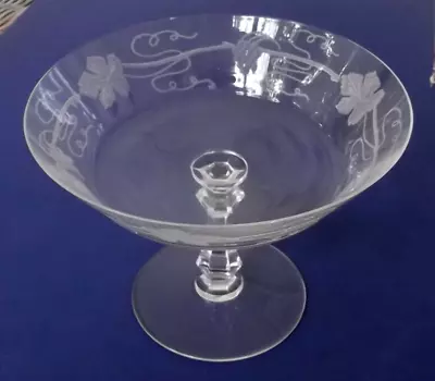 Val St Lambert  Vignes  Crystal Compote - Etched Grapevines - 6-1/4  Wide • $28.99