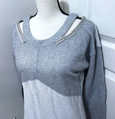 Miss Me Long Sleeve Knit Sweater S Cut Out Embellished Pullover Shirt Gray Grey • $7.99