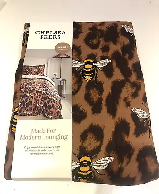 New Chelsea Peers 100% Cotton Double Bed Set Duvet Cover Leopard Bees Opend As87 • £39.99