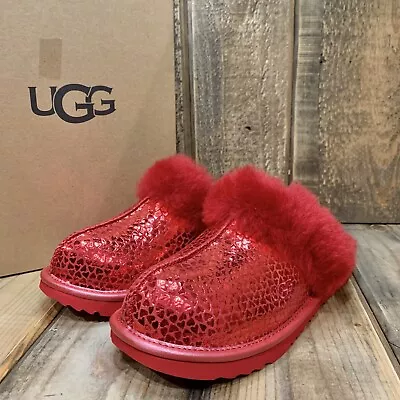 Ugg Cozy Ii Gel Hearts Slipper Slide Sandal Red Wool Cuff Big Kids Us 4 Womens 6 • $63