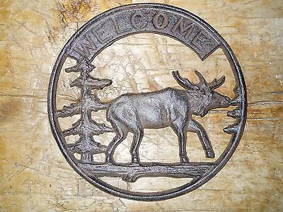 Cast Iron Round MOOSE WELCOME Plaque Sign Rustic Ranch Hunting Camp Decor   • $9.99