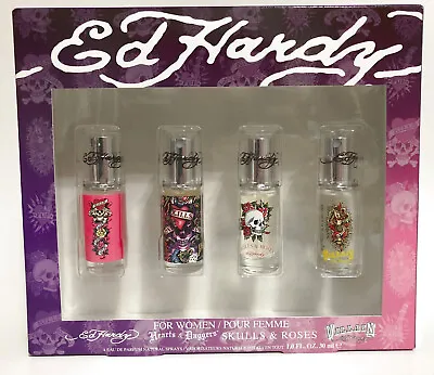 Ed Hardy Skulls & Roses Villain Hearts Daggers Edp Spray Women 4pc Gift Set Nib • $46.99