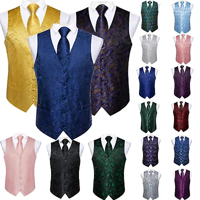 Purple Paisley Floral Mens Vest Tie Suit Waistcoat Hanky Cufflink Set Wedding • $24.99
