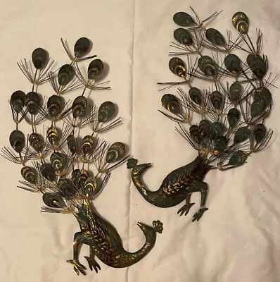 Vintage Pair Facing Peacocks Wall Art Mid Century Original Metal Sculpture • $129.99