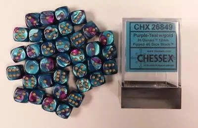 Chessex Dice D6 Sets Gemini Purple &Teal  Gold 12mm Six Sided Die 36 CHX 26849 • $11.73