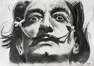 Original Charcoal Drawing On Paper. A3. 'Mr Dali'. Not A Print. • £225