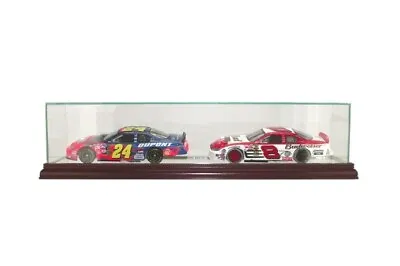 Car Display Case Double Cherry Glass Wood Diecast Nascar 1/24 Scale USA Cabinet • $124.97