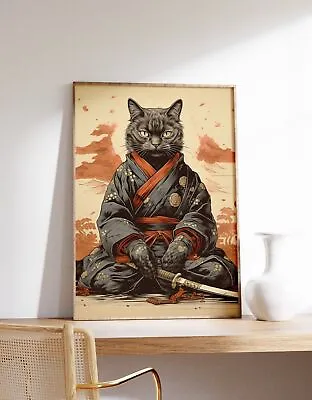 Japanese Samurai Cat Poster | Animal Poster | Samurai Cat Art Print | Animal Art • $240