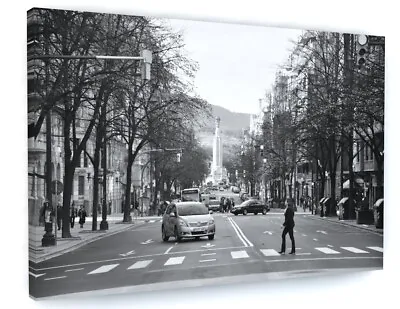 Black And White City Zebra Crossing Canvas Picture Print Wall Art C560 • £20.05