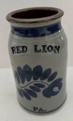 Blue Decorated Salt Glaze Stoneware Crock - Handmade/1980 - Red Lion PA 7  Tall • $24.95