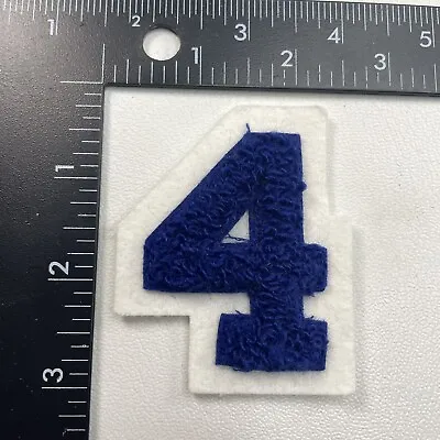 $5.94 • Buy Almost 3” Chenille Blue On White Number 4 Letter Jacket Patch Letterman 00XR