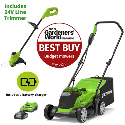 £189.95 • Buy Lawn Mower 33cm & Line Trimmer 25cm Cordless Battery Powered Greenworks 24V