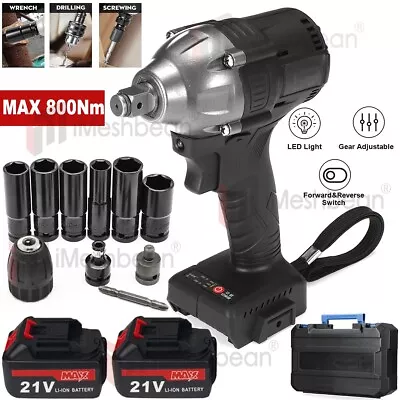 800Nm 1/2'' Electric Impact Wrench Cordless Brushless Gun 2 Battery Driver Tool • $70.99