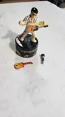 Vtg Elvis Presley Hinged Trinket Box Porcelain Treasure THE KING Mic Guitar • $12.99