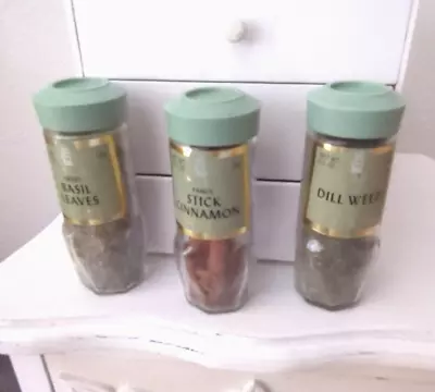 3 Schilling McCormick Spice Jars Sage Green Lid Gold Label Dill Basil Cinnamon • $19.97