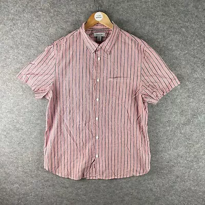 Calvin Klein Shirt Mens Large Pink Short Sleeve Striped Pocket 100% Cotton • £6.30