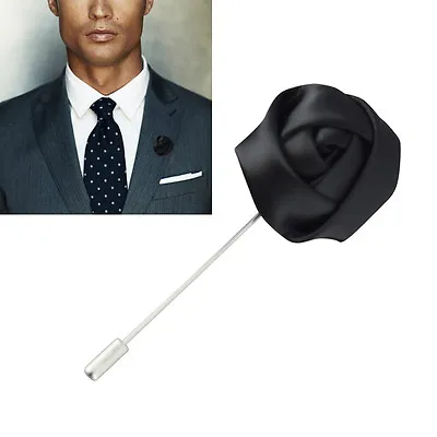 NEW Black Lapel Flower Camellia Boutonniere Pin Mens Shirt Suit Tie Brooch • £4.99