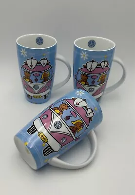 Earth Nymph Porcelain Mugs X 3  -  Surfing Scenes - Kombi - Surfboard - Peace • $17