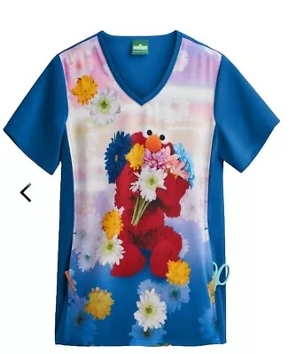  Elmo Cherokee Scrubs Tooniforms Sesame Street V Neck Top  Sz XSmall  • $34.95