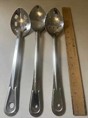 Set 3 Vintage Polar Ware Stainless Steel Spoons 13” 1 Slotted 1 Solid 1 Holed • $15.99