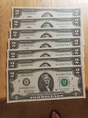 ✯Lot Of 7 NEW Uncirculated Two Dollar Bills Crisp $2 Sequential Note 1976-2017✯ • $18.95