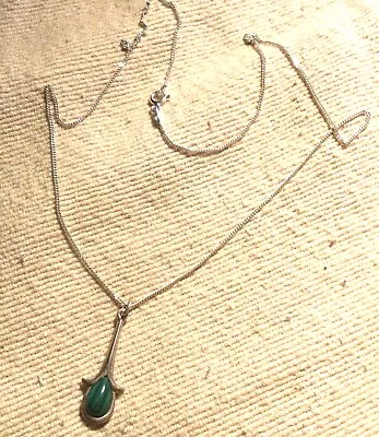 925 Silver 45cm Necklace With 925 Silver & Malachite Art Nouveau Style Pendant  • £1