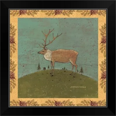 Folk Elk Black Framed Wall Art Print Wildlife Home Decor • $64.99