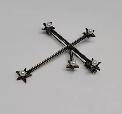 Mikimoto Sterling Silver Akoya Pearl Southern Cross Brooch Pin Vintage • $250