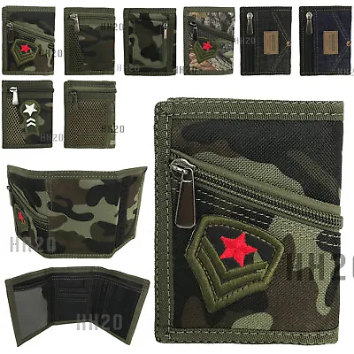 Trifold Wallet Army Camouflage Denim ID Window Card Slots Zipped Pocket Men Boys • £7.99