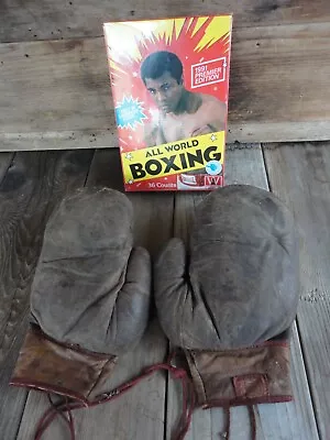 Vtg Spalding Leather Boxing Gloves & Sealed Box NOS Trading Cards A Package Deal • $134.99