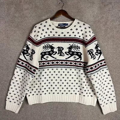 Polo Ralph Lauren Sweater Mens XXL 2XL Lambs Wool Hand Knit Reindeer Crewneck • $62.99