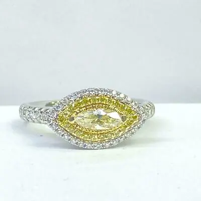 1.50 Ct Canary Yellow Marquise Cut Diamond Engagement Ring 14k White Gold Finish • £115.20