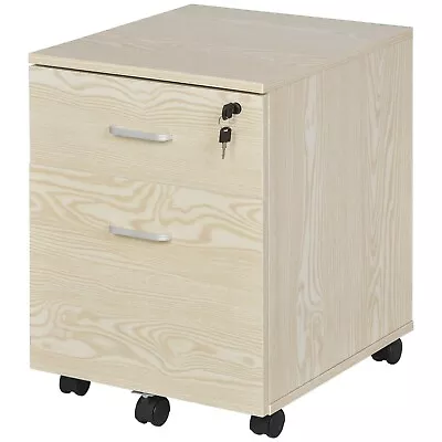 2-Drawer Locking Office Filing Cabinet 5 Wheels Rolling Storage Oak • £53.09