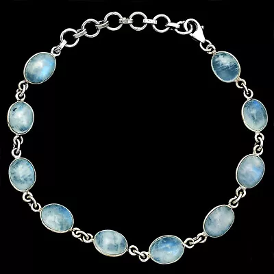 Natural Rainbow Moonstone - India 925 Sterling Silver Bracelet Jewelry B-1001 • $24.49