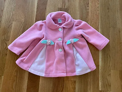 Mack & Co Toddler Girl Pink Fleece Button Coat With Floral Details-Size 2T • $11