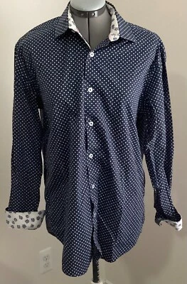 $1.99 • Buy Report Collection Mens Polka Dot Contrast Cuffs Collar Shirt Blue 16 34 35 Slim