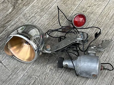 Vtg 60's Chrome Bicycle Head Light W/ J.C. Higgins Generator & Prism Tail Light • $65.90