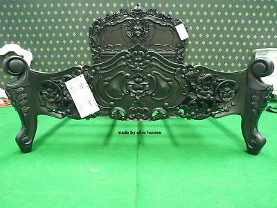 UK STOCK 5' King Gothic Matt Black Rococo Bed Mahogany Wood French Furniture • $1615.11