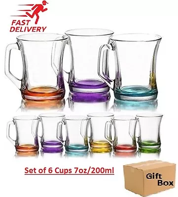 Set Of 6 Coloured Glass Tea Coffee Cappuccino Cups Hot & Cold Drink Mugs - Gift • £112.95