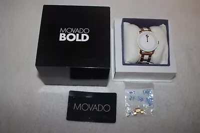 Movado Bold Women's Watch MB.01.3.34.6071 GOLD & WHITE CERAMIC  36mm EX • $199.95