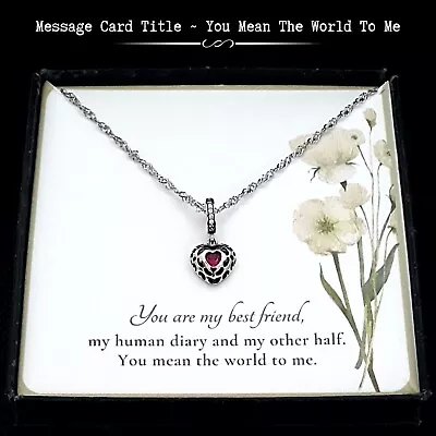 Gift For Best Friend / Bestie-Vintage Style Pink Heart Necklace |  Message Card • $27.99