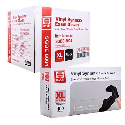 1000/Case BASIC Black Vinyl Synmax Exam Gloves Disposable Latex -Free Size XL • $53.99