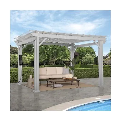 Backyard Discovery 12x10 Ft Hawthorne White Galvanized Steel Pergola W/Soft S... • $2876.06