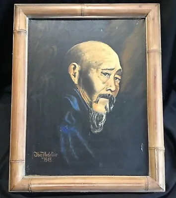 Vintage Portrait Oil Painting Signed & Dated 1949 Asian Man Japanese Chinese • $79.99